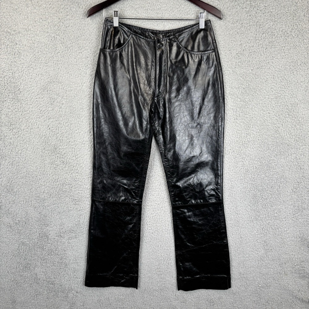 Wilsons Leather Pants Womens Size 6 Black Raw Hem Low Rise Bareback 28x30